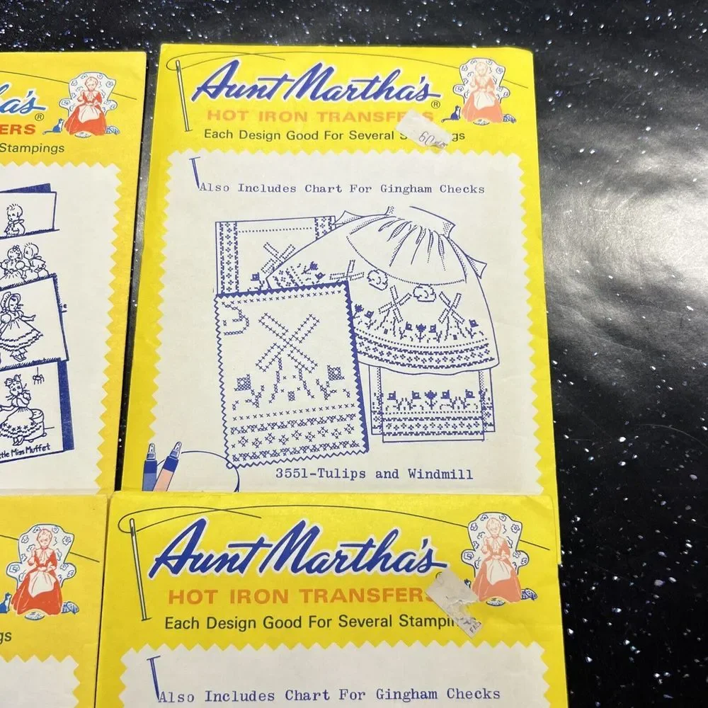 Lot of 4 Aunt‎ Martha's Hot Iron Transfers for Embroidery & Variety Designs